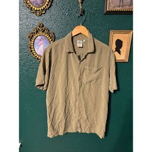 Bearded Goat Linen Viscose Green Button Up Shirt Sz XL